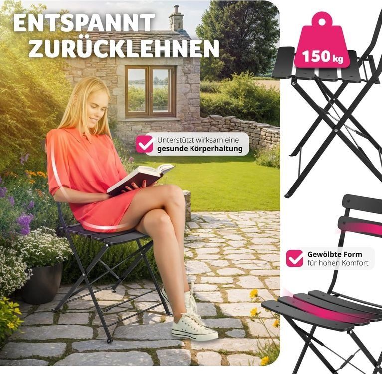 Set de table et chaises: Gartenmöbel Bistro Set Klapptisch mit 2 Stühlen VALENTIN – Neuf avec emballage d'origine à Lachen SZ par sw3zzy 4