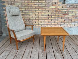 Sessel + Sofatisch Easy Chair Holz Kirsche 60er Vintage