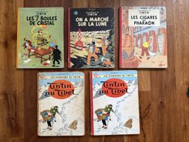 Lot de 5 albums BD Tintin (Casterman, années 1948 à 1960)