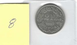 1863 Fr. 2.- unseres Erachtens vz/sitzende Helvetia/Patina
