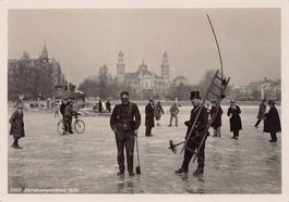 Zürichseegfrörne 1929, Kaminfeger, Velofahrer