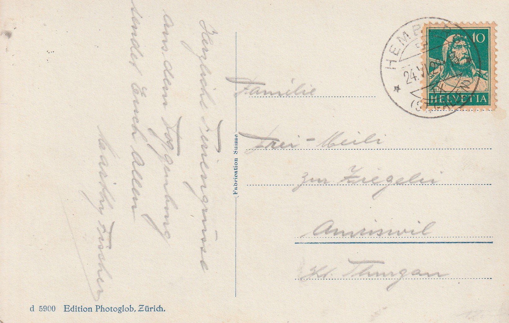 Cartoline postali: Hemberg - Toggenburg- 1929 – Usato da uttwil venduto da Koehlerfred 1