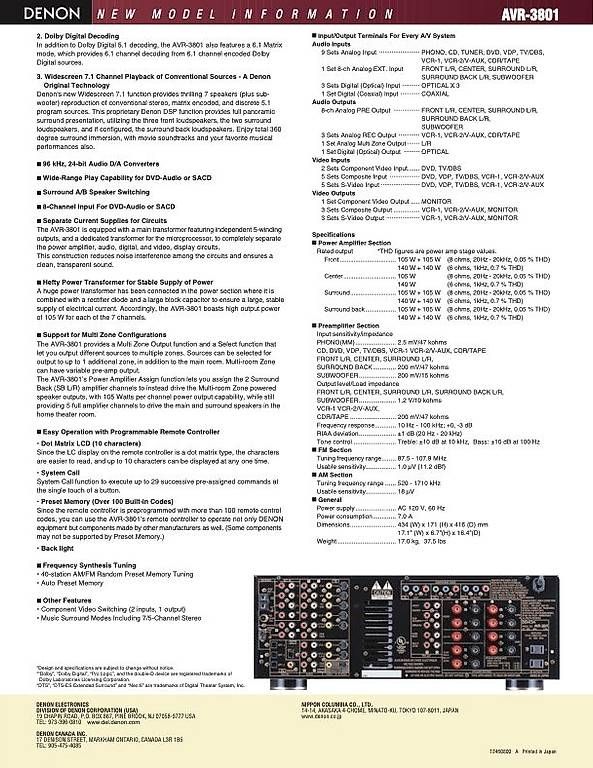 Ricevitori: Denon AVR-3801 – Usato da Wohlen AG venduto da nic_8vb2 3