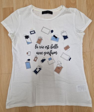 Weisses T-Shirt "La vie est belle avec parfum" - Gr. S