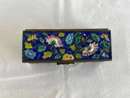 alte Briefmarken Dose / Messing-Cloisonné-Emaille