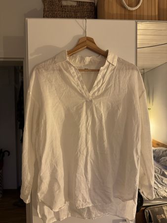 Damen Leinenbluse Uniqlo weiss Langarm guter Zustand