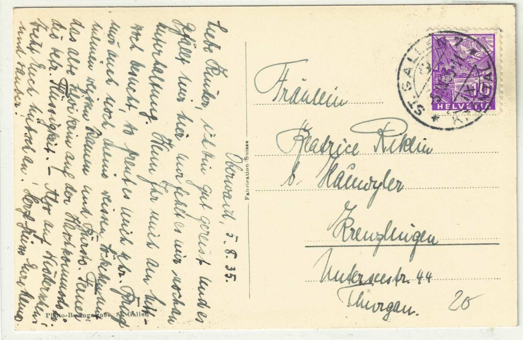 Cartoline postali: Oberwaid - St. Gallen – Usato da Ettingen venduto da Kartenplanet 1