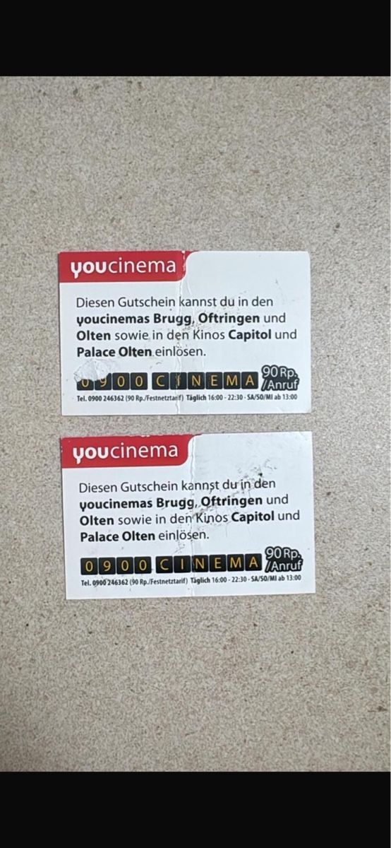 Buoni: 2 Kino Gutscheine – Nuovo (secondo la descrizione) da Safenwil venduto da Lenzburg-Gretzenbach 1