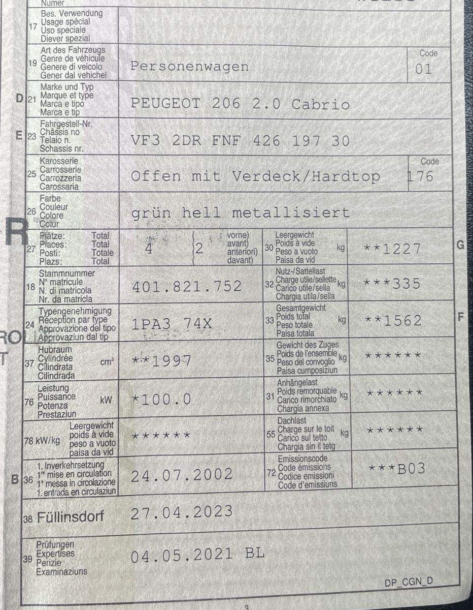 Peugeot Autos: Peugeot 206 2.0 Cabrio – Gebraucht aus Nenzlingen von geneal 9