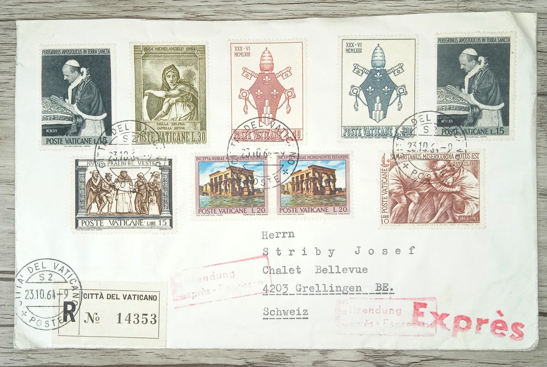 Alle Briefmarken: TR15 Enveloppe + Timbre Vaticane 1964 – Gebraucht aus Cousset von Patrick_Collections