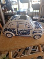 Fiat 500 Keramik Figur, blau-weiss bemalt, exclusiv