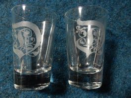2 Gläser mit graviertem Monogramm 'D' Unikat Handarbeit Glas