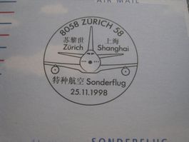 Aerogramm Zürich Shanghai Sonderflug 25.11.1998 echt