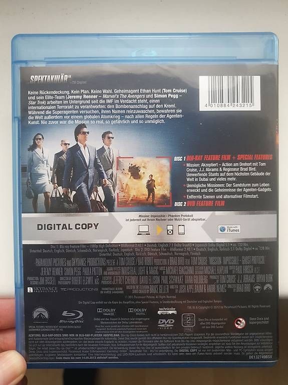 Tutti i DVDs: Mission impossible - Phantom Protokoll (Blueray + DVD) – Nuovo (secondo la descrizione) da Widnau venduto da El_Capitan5 1