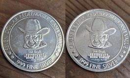 2 x Sam Boyd's California Hotel Silbermünzen, 7 Dollar 40gr.
