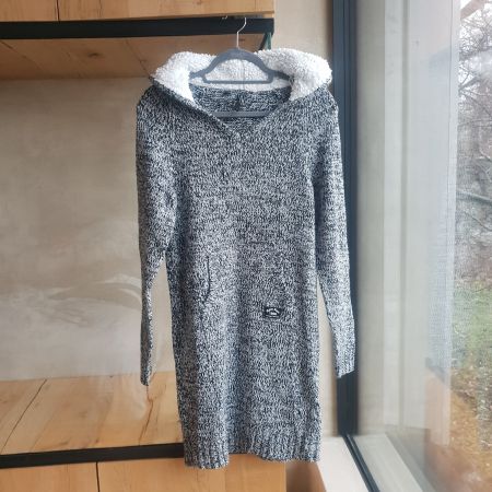 🐸 STRICKKLEID / LONG-PULLOVER mit KAPUZE 36/38 HOODIE
