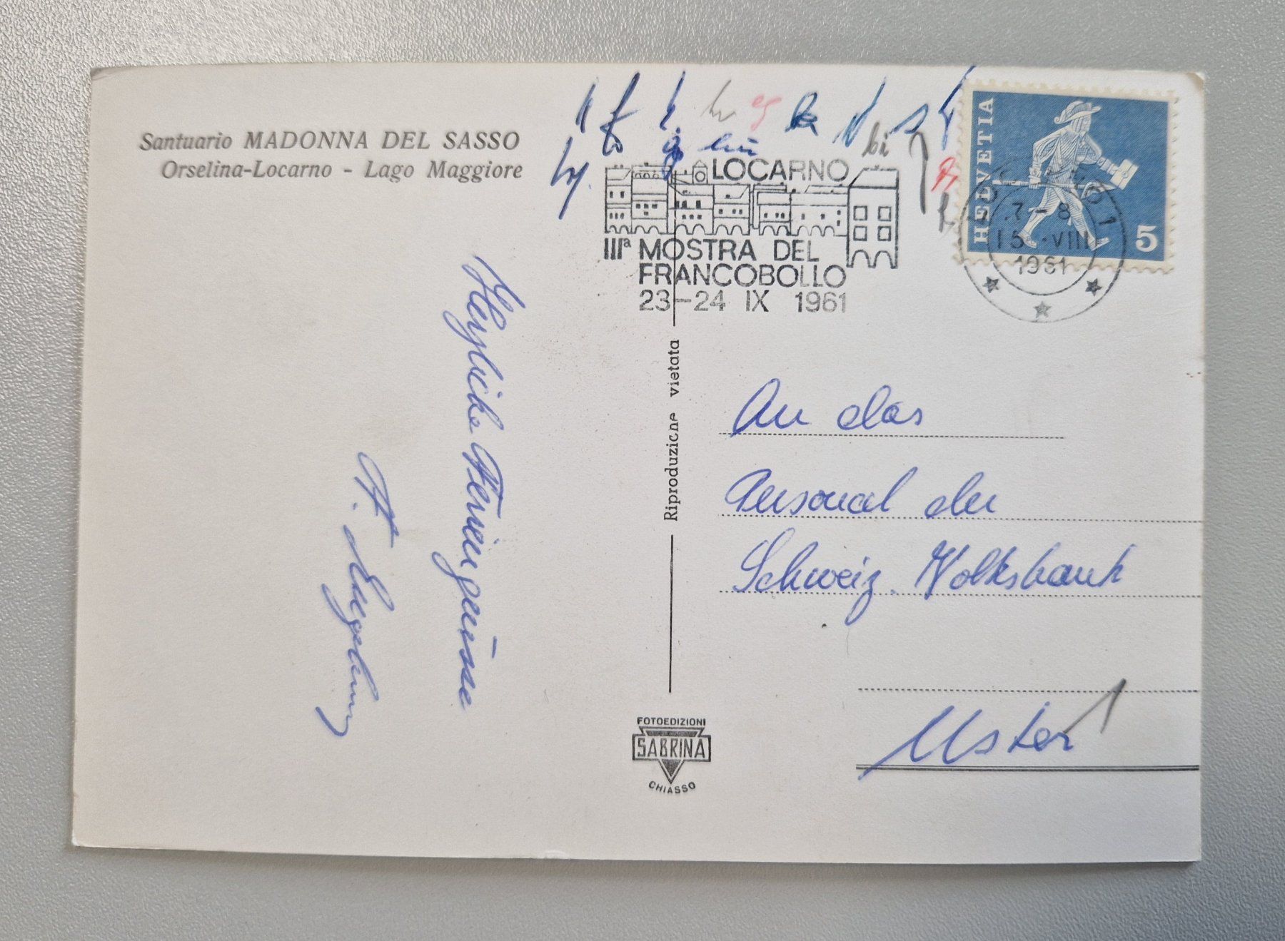 Cartoline postali: Madonna del Sasso, Orselina, 1961 – Usato da Melchnau venduto da Arthurius 1