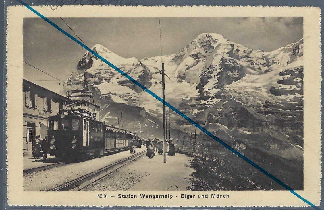 Cartoline postali: Station Wengernalp. Eiger, Mönch. Dreiwagenzug der WAB. – Usato da Horw venduto da SwissSteamMemories