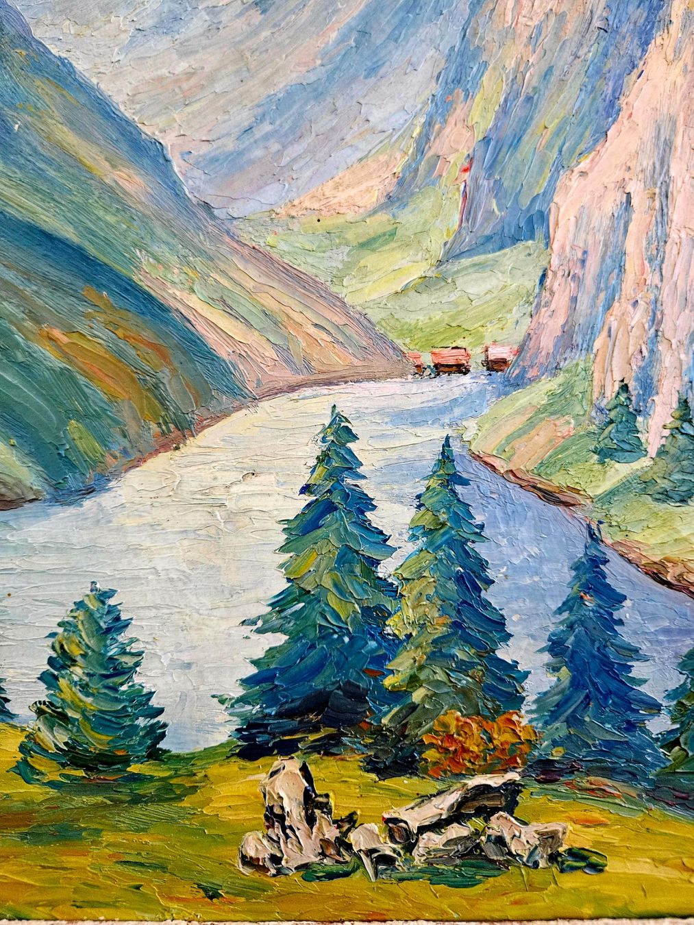 Dipinti: Gemälde Max Kälin Alpenlandschaft mit Fluss Ölgemälde – Usato da Zürich venduto da adriben 4