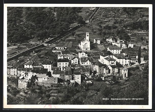 Cartoline postali: AK Campocologno, Orstansicht mit Kirche – Usato da Berlin venduto da bartko-reher