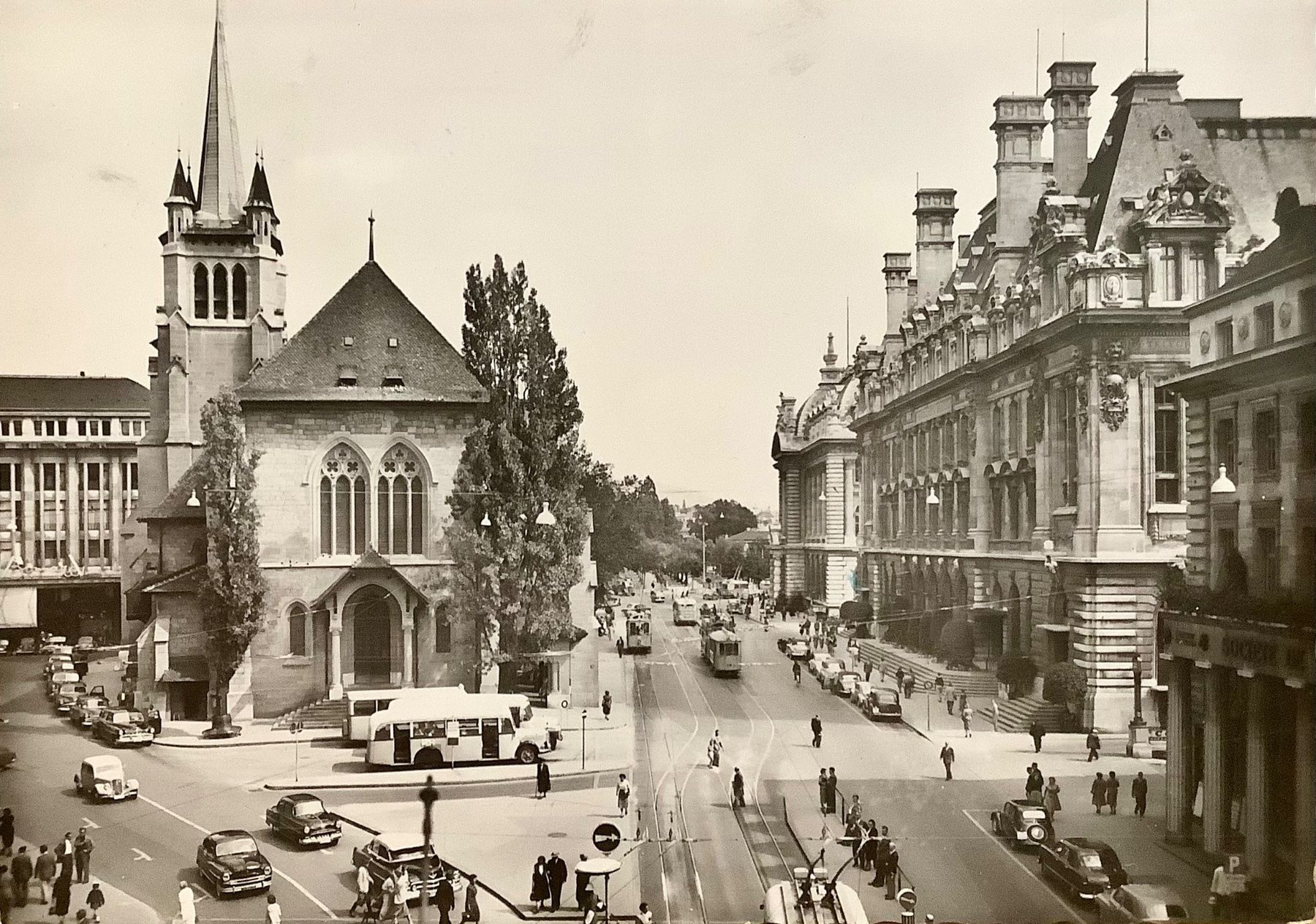 Cartoline postali: 1957 - Kirche & Post - Oldtimer Tram Bus Belebt Grossformat – Usato da Root venduto da ENGLAND-TREASURES 1