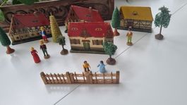 Vintage Miniatur Häuserdorf, Holzfiguren, Erzgebirge?