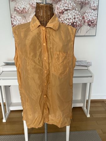 Seidenbluse Aermellos, orange, XL