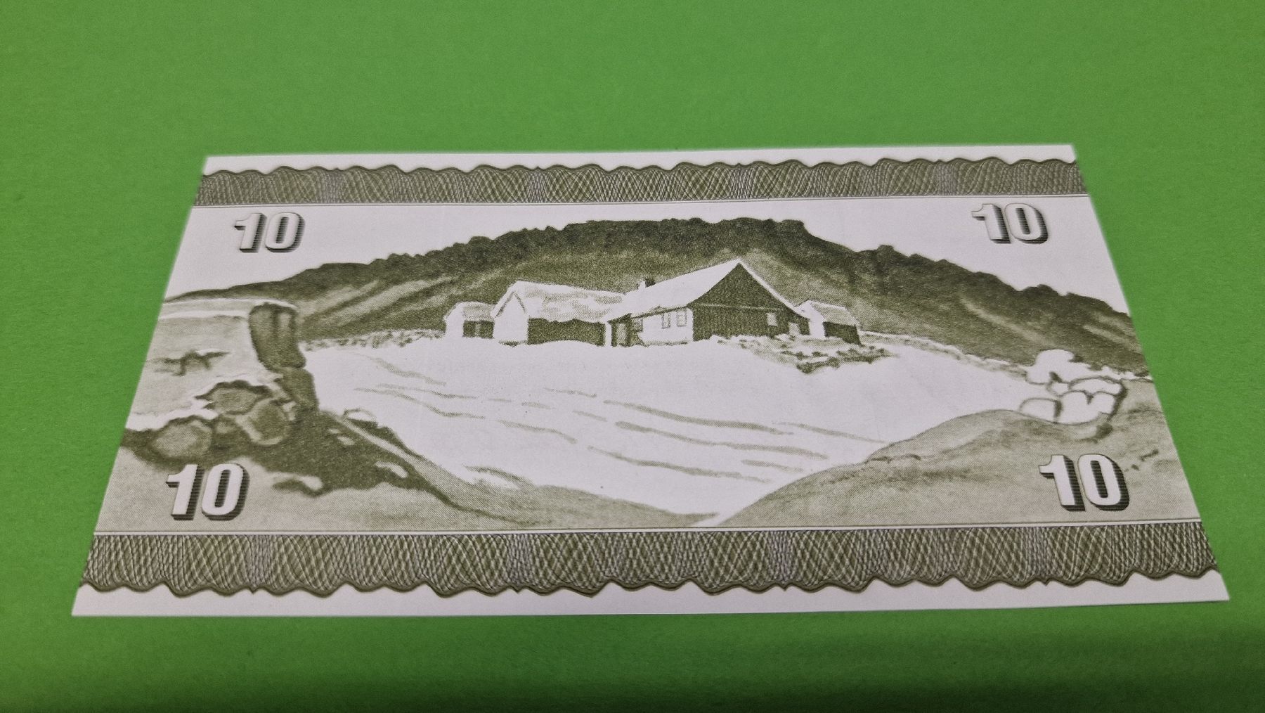 Banconote: 10 Kronur Faroe Islands 1949 Banknote – Nuovo e nell'imballaggio originale da Herisau venduto da Antiques.AR 1