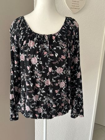 Langarm Blusenshirt schwarz mit Muster von Chicorée Gr. M