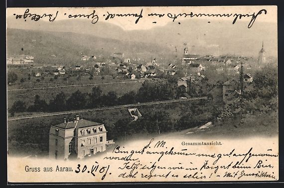 Cartoline postali: AK Aarau, Gesamtansicht mit Kirche, 1907 – Usato da Berlin venduto da bartko-reher