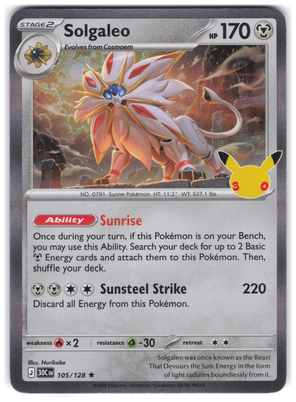 Pokémon Carte collezionabili: Solgaleo / 30th Celebration / 30C 105 – Nuovo (secondo la descrizione) da Arni AG venduto da PokemonCardsStore