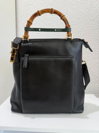 Gucci Bamboo 2-Way Handtasche Vintage Schwarz Nappa Leder