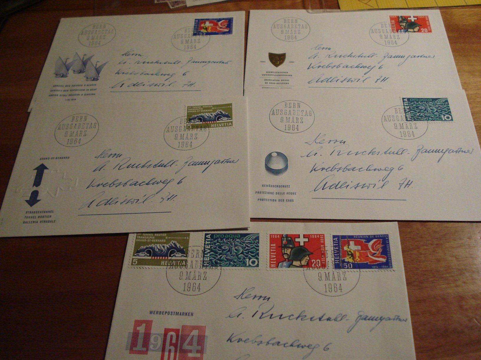 Alle Briefmarken: Sondermarken 1964, FDC Satz + Einzel, 5 Belege – Gebraucht aus Niederwil AG von morostahu 1