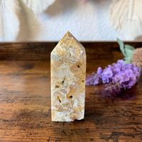 ✲ Gelber Mexican Crazy Lace Achat Turm ✲ 73mm/Obelisk Spitze