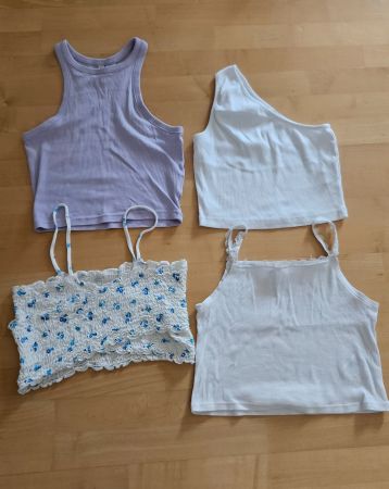 Set aus 4 Sommertops in weiss und lila, Grösse 170, S und M