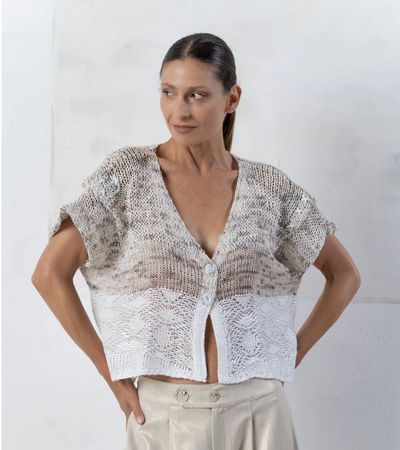 🤍 elisa cavaletti Strickjacke weiss beige Gr S mit Details