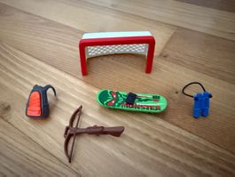 Playmobil Zubehör Set, Tor, Skateboard, Rucksack, Armbrust