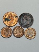 Lot 5 pièces Napoléon III 1 et 2 centimes état varié