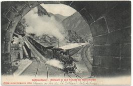 GÖSCHENEN Einfahrt in den Tunnel, Dampflok, Gotthardbahn