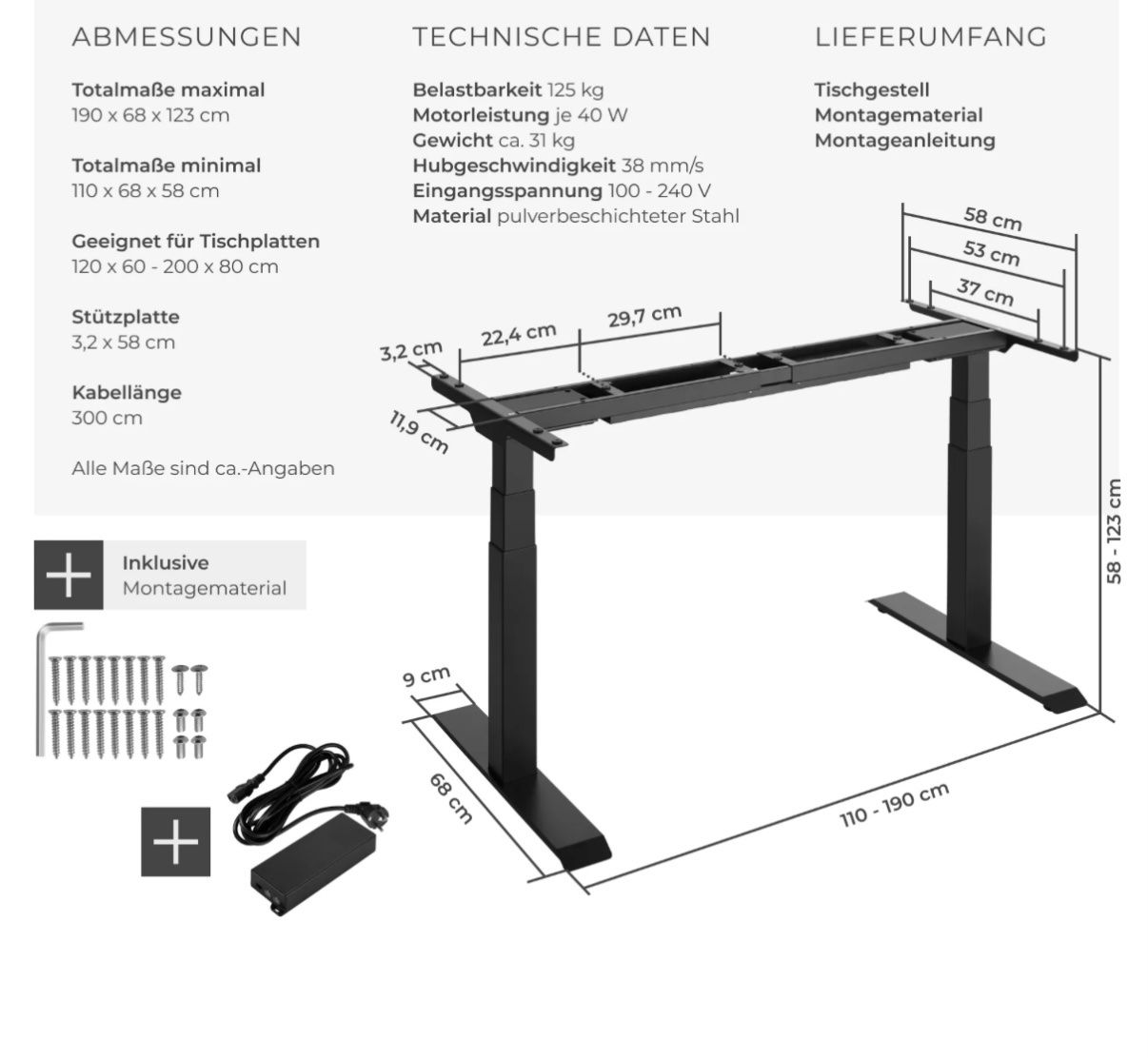 Schreibtische: Tischgestell höhenverstellbar schwarz – Neu und originalverpackt aus Fislisbach von IboTrade 2