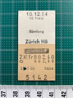 Rümlang - Zürich HB, altes Bahn Billett, SBB