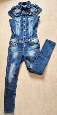 OVERALL JUMPSUIT ORGINAL DENIM M 38 NIETEN ANZUG JEANS TOP