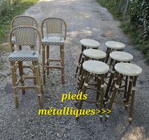 Ensemble 6 tabourets de bar et 3 chaises de bistrot en rotin