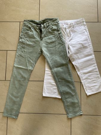 Trendige Sommerhosen, Jeans, weiss und olive, Grösse L