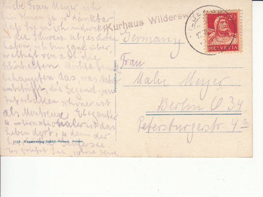 Cartoline postali: Wilderswil 1926 – Usato da Bürglen TG venduto da StampGraf 1