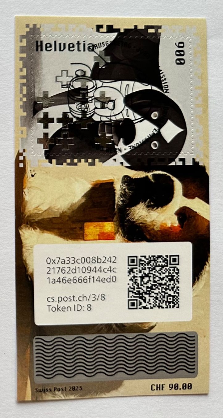 Timbri: Swiss Crypto Stamp 3.0 ID8 Fluffy mit Ersttagsstempel – Nuovo (secondo la descrizione) da Baar venduto da ricjon