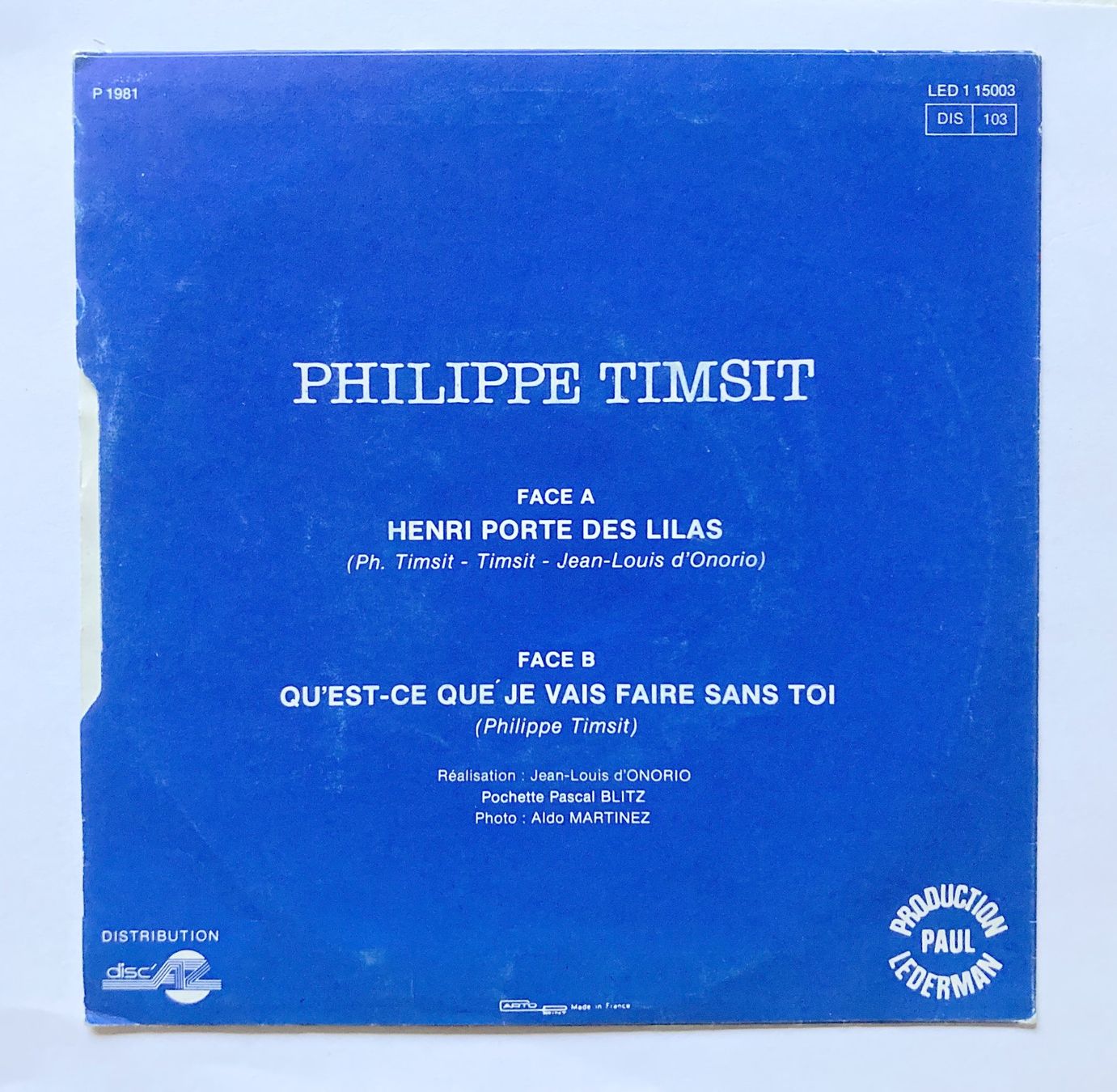 Schallplatten: PHILIPPE TIMSIT - HENRI PORTE DES LILAS – Gebraucht aus Bottens von hotter-than-hell 1