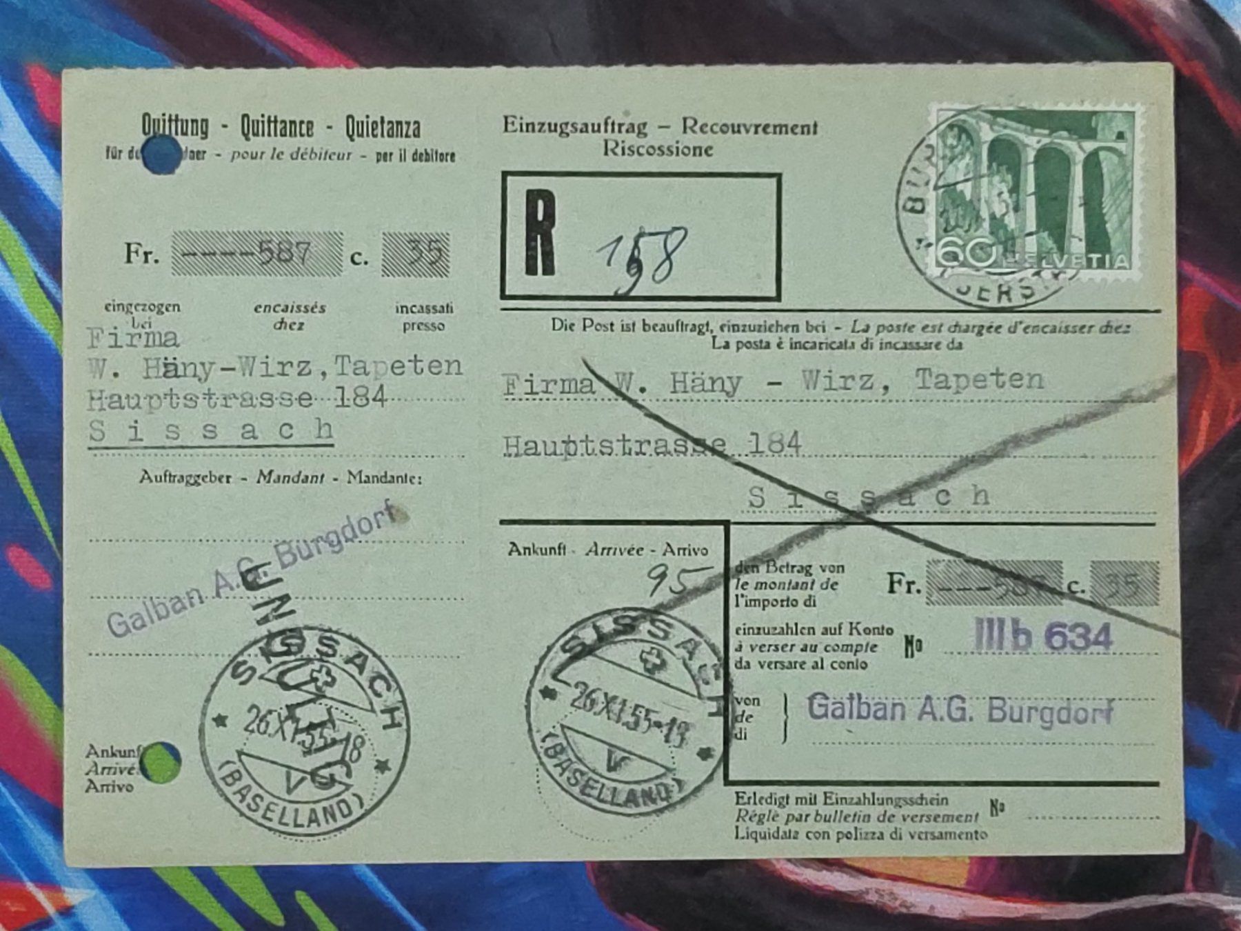 Tutti i francobolli: CL26 Document + Timbre Suisse 1957 – Usato da Cousset venduto da Patrick_Collections