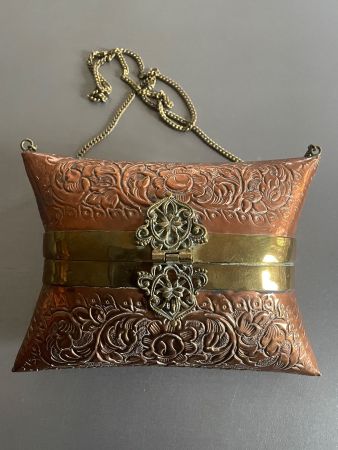 Vintage Kupfer Messing Pillow Clutch Tasche mit Kette