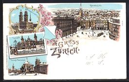 Litho Zürich, Tonhalle, Zwingli Denkmal